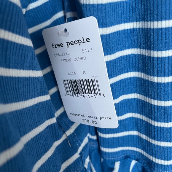 Free People Round About Tee Ocean Combo Striped Ruffle Casual Shirt Top Sweater - Picture 8 of 8